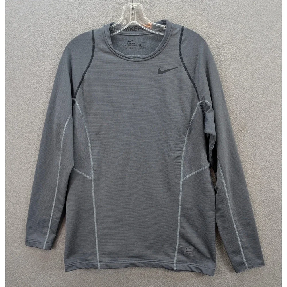 Nike Pro Hyperwarm Fitted Sleeve Training Top Men's Large‎ Gray Pullover Stretch